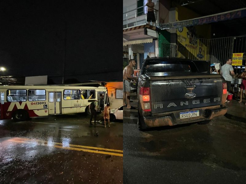 Acidente entre picape e ônibus deixa feridos em Manaus