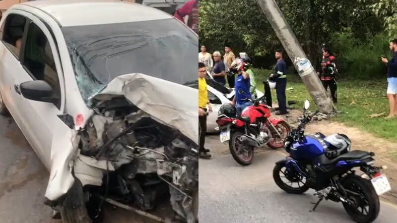 Carro bate em poste e deixa 3 feridos em Manaus