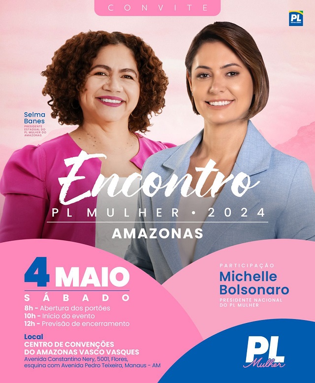 Michelle Bolsonaro estará em Manaus para o encontro do PL Mulher no Amazonas
