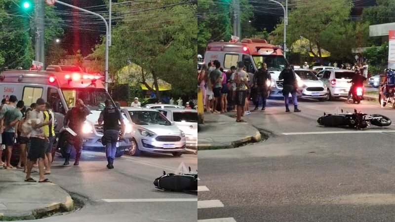 Acidente entre carro e moto deixa casal ferido em Manaus