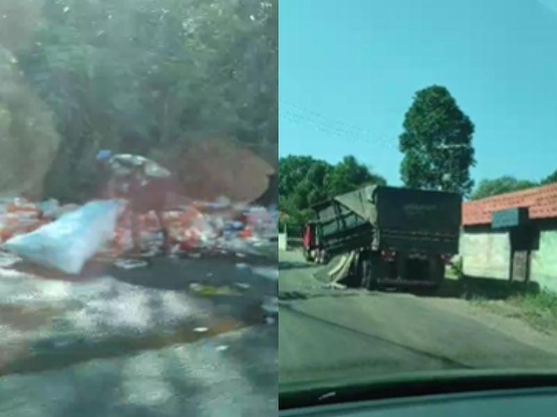 Carreta deixa carga espalhada em estrada de Manaus