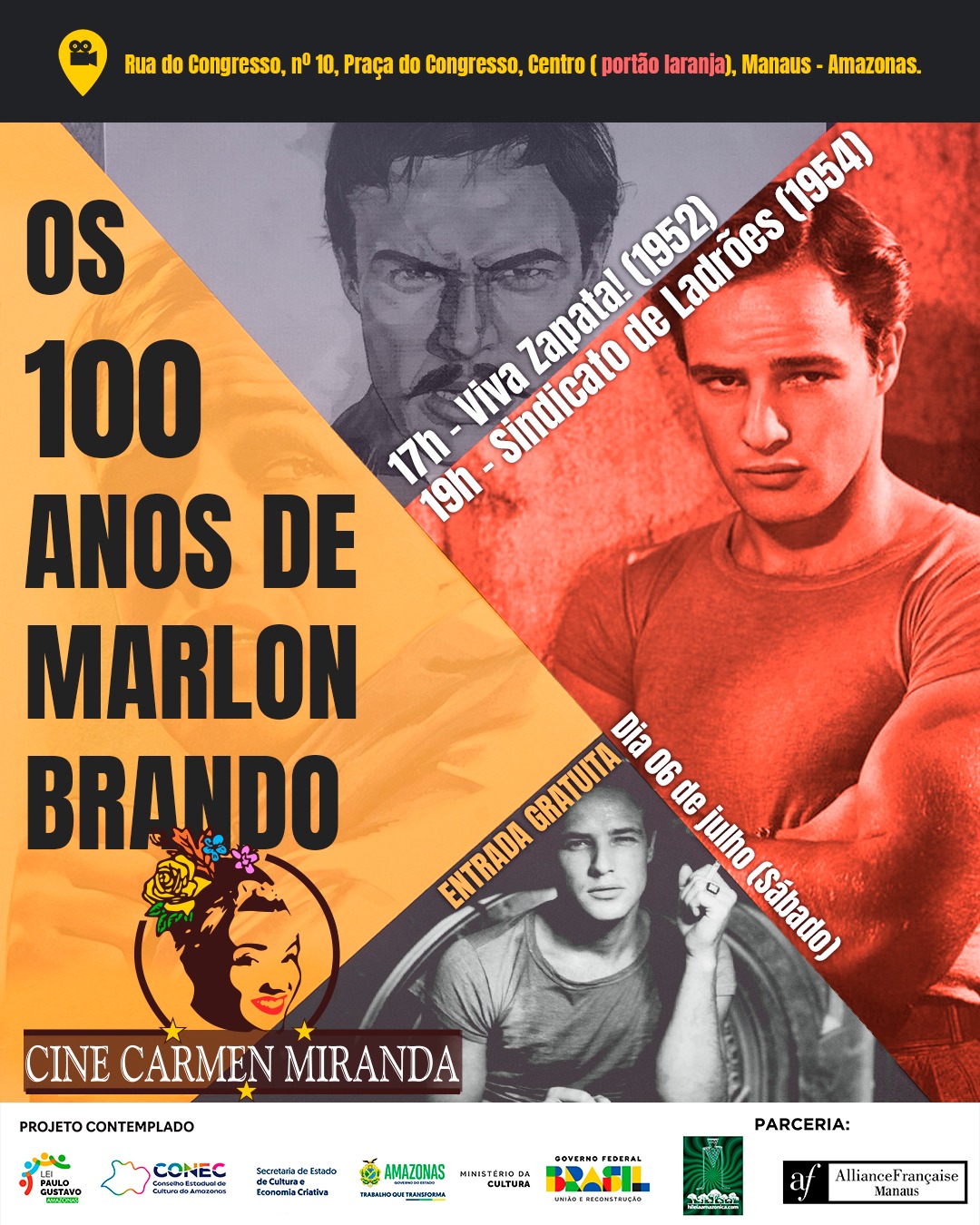 Cine Carmen Miranda exibe curtas com ator Adanilo, longas franceses e homenageia centenário de Marlon Brando
