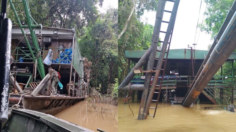 Forças Armadas destroem 16 balsas de garimpo ilegal na Amazônia e apreendem mercúrio usado na extração de ouro