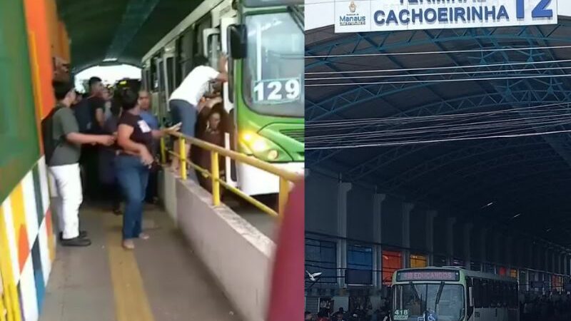 veja o que passageiros fazem com assaltante de ônibus dentro de terminal em Manaus