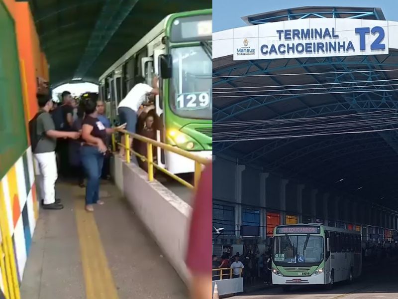 veja o que passageiros fazem com assaltante de ônibus dentro de terminal em Manaus