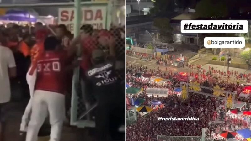 Torcedores do Garantido invadem sambódromo após lotação máxima