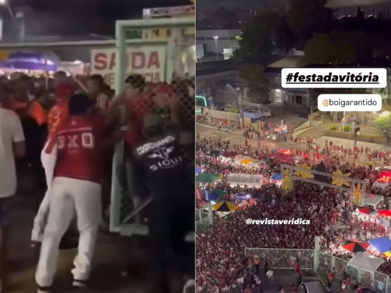 Torcedores do Garantido invadem sambódromo após lotação máxima