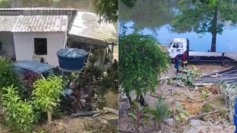 Caminhão com ferro tem falha no freio e capota no Tarumã