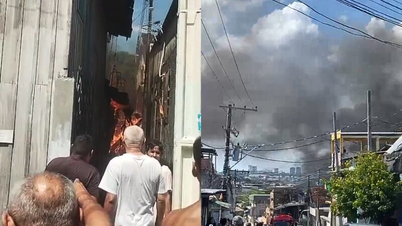 Incêndio de grandes proporções atinge casas no Morro da Liberdade