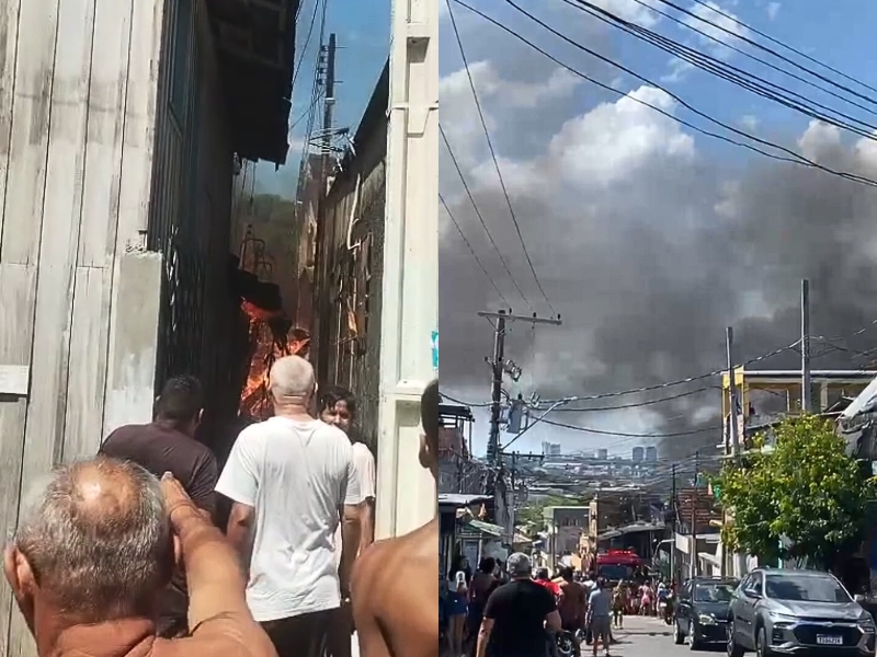 Incêndio de grandes proporções atinge casas no Morro da Liberdade