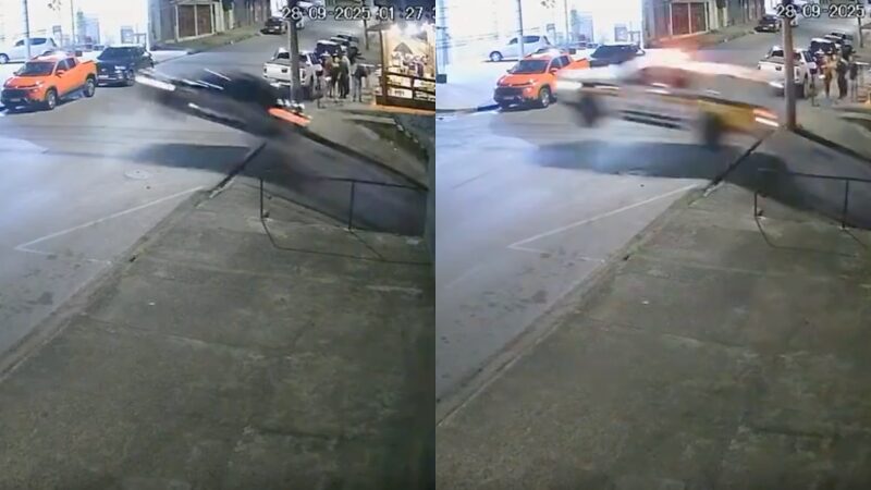 Carro e viatura ‘voam’ durante perseguição policial