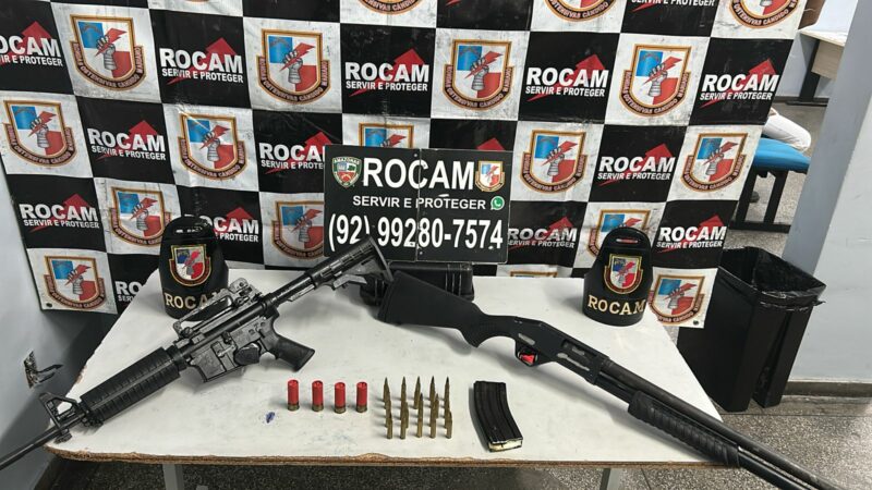 Casal é preso com fuzil e espingarda após denúncia em Manaus