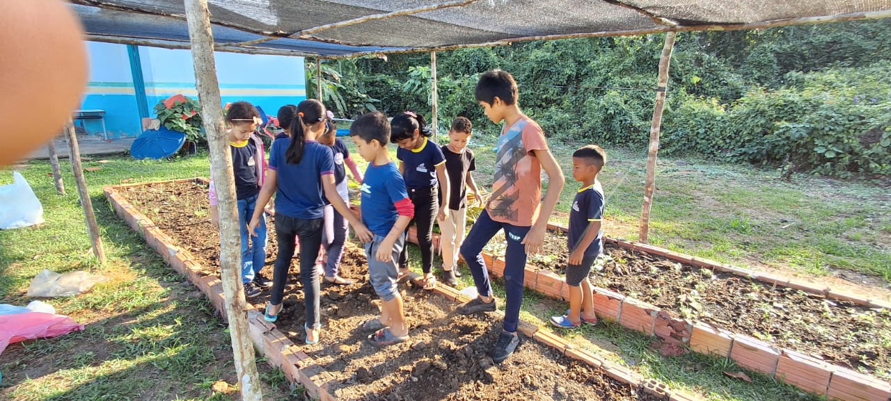 Horta comunitária na escolar do Instituto Thera Amazon, na Escola Municipal José Thomé, localizada no município de Autazes.