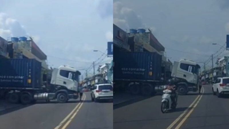 Carretas ignoram lei do trânsito e param no meio da rua em Manaus