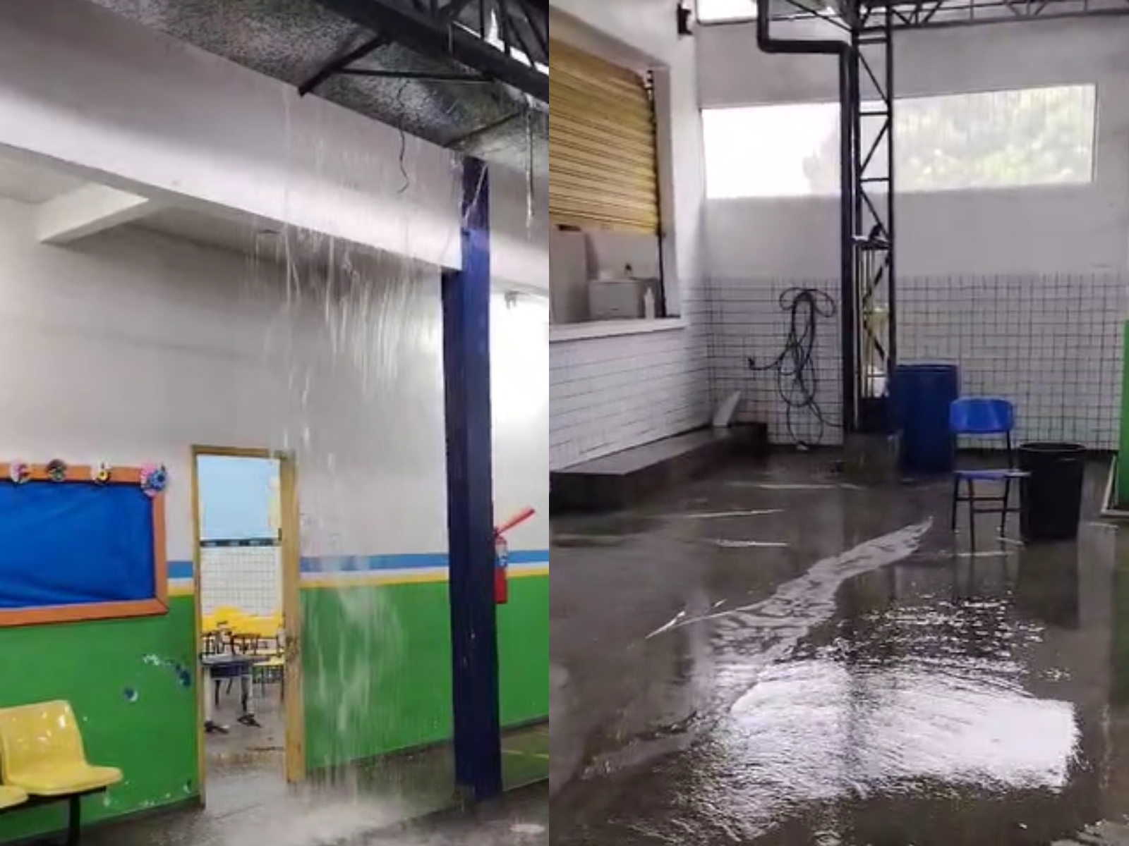 Chuvas intensas transformam telhado de escola pública no São José em “cachoeira”