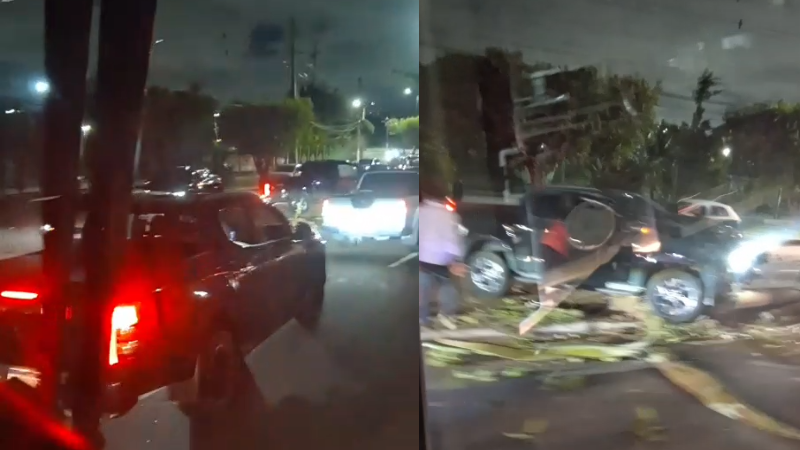 Carro derruba poste após acidente na Ponta Negra, em Manaus