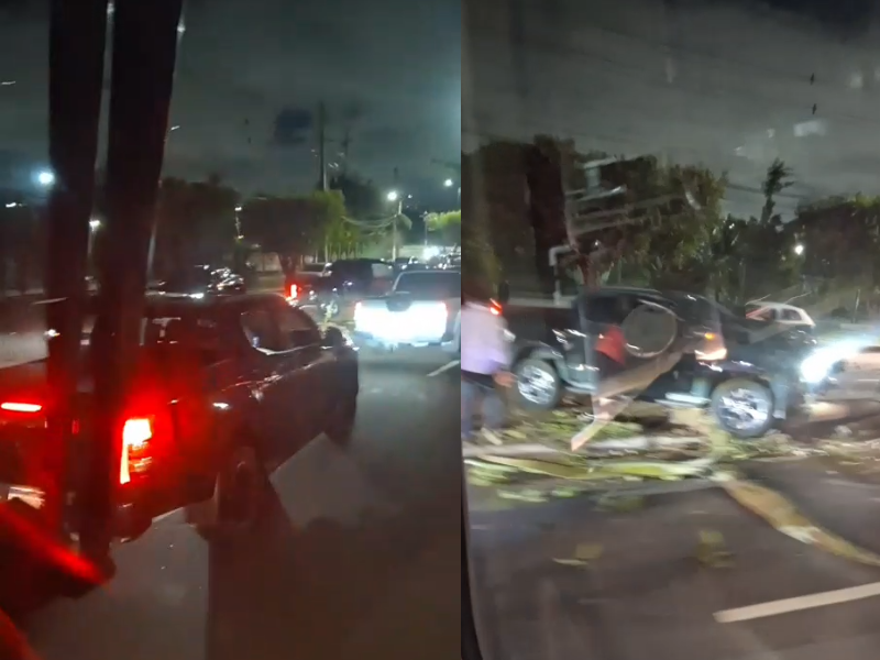 Carro derruba poste após acidente na Ponta Negra, em Manaus