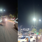 Motociclista cai e fica no chão da via na Avenida Rodrigo Otávio, em Manaus