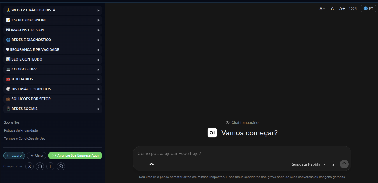 Criamos e hospedamos seu aplicativo e site de IA