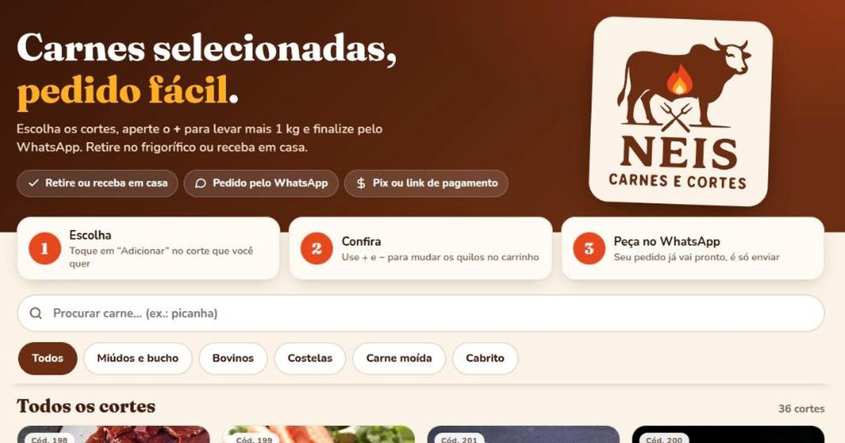 Neis Carnes e Cortes lança loja online em Capinzal: peça pelo WhatsApp, retire no frigorífico ou receba em casa